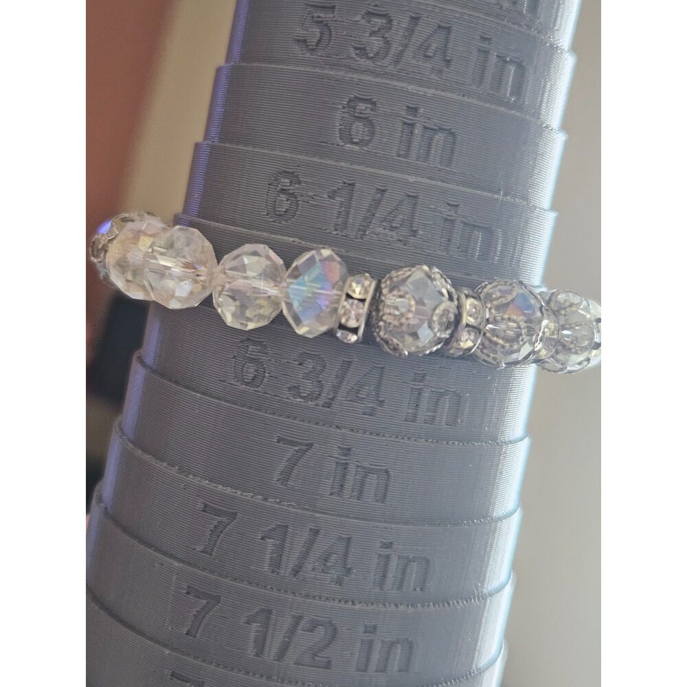 Silver tone sparkly beaded bracelet 6.5" - Picture 10 of 10